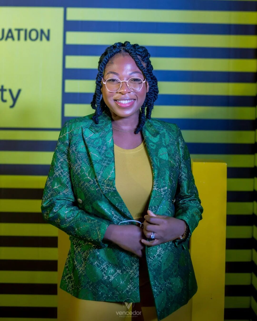 Emerald Geo Luxe Blazer & Mustard Palazzo Set | Women 2