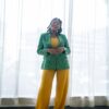 Emerald Geo Luxe Blazer & Mustard Palazzo Set | Women 1